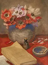 Still Life with Vase of Anemones and Book By Theophile Alexandre Steinlen