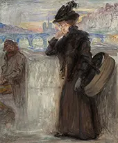 Woman in Black on a Bridge over the Seine By Theophile Alexandre Steinlen