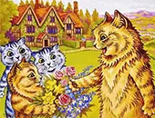 Family Of Cats In The Garden By Louis Wain