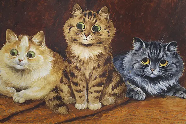 Three Cats On a Persian By Louis Wain