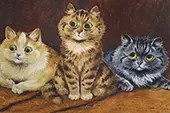 Three Cats On a Persian By Louis Wain