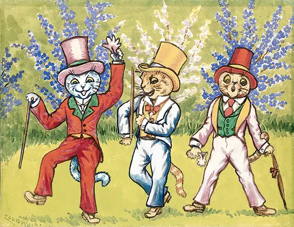 Three Cats Performing a Song and Dance By Louis Wain