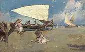 Children on a Sunny Beach By Antonio Mancini