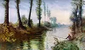 A Canal with a Fisherman By Alphonse Legros