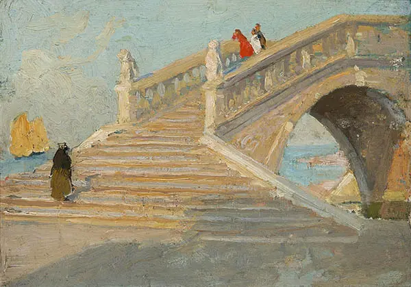 Bridge over Riva degli Schiovoni Venice By Emanuel Phillips Fox