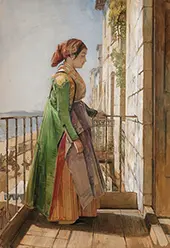A Greek Girl Standing on a Balcony 1840 By John Frederick Lewis