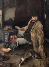 Man and His Cat near the Stove 1889 By Emile Friant