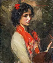 Young Woman with Mandolin By Harrington Mann