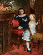 Two Children and a Bird 1877 By Seymour Joseph Guy