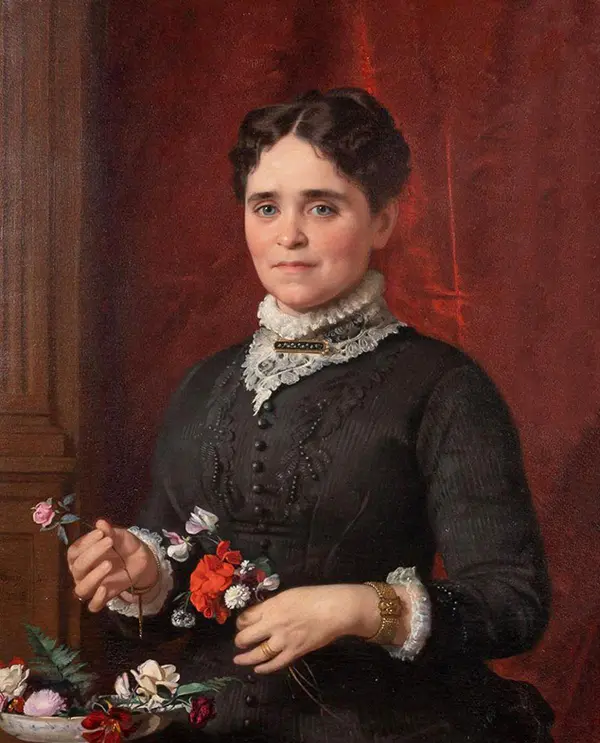 Portrait of a Lady with Flowers By Seymour Joseph Guy