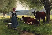 In the Shade Woman with Two Cows By Julien Dupre