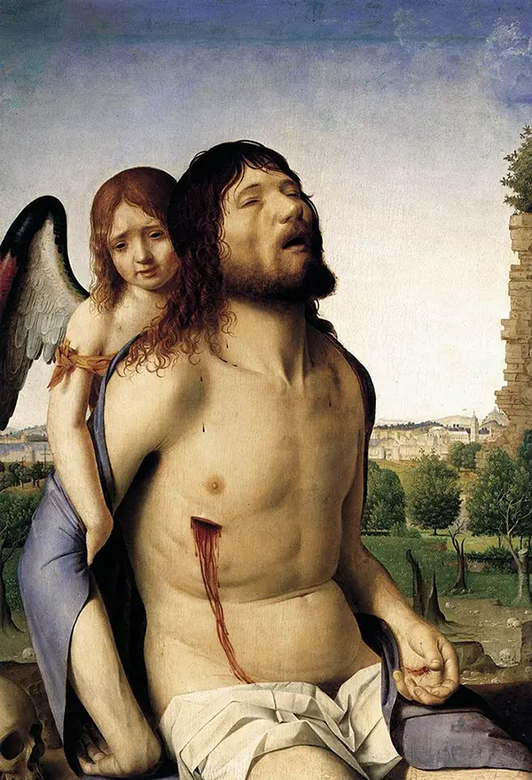 Christ in Mercy and an Angel By Antonello da Messina