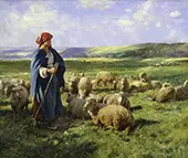 Shepherdess in the Sunlight Sheep 1902 By Julien Dupre
