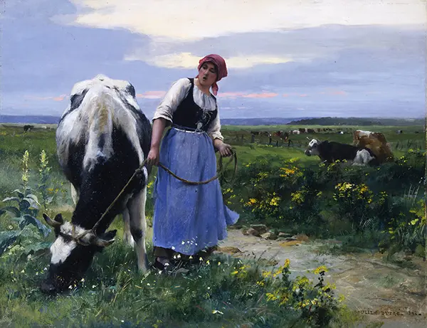Woman a Cow and the Setting Sun 1892 By Julien Dupre
