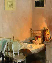 Nightly Reading Gertrud Marr in Bed Reading a Book 1917 By Carl von Marr