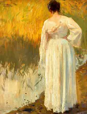 Dora in White Dress on the Shore By Carl von Marr