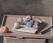 Still Life with Pears Figs Prunes Bread Roll and Knife on Table By Jean-Etienne Liotard