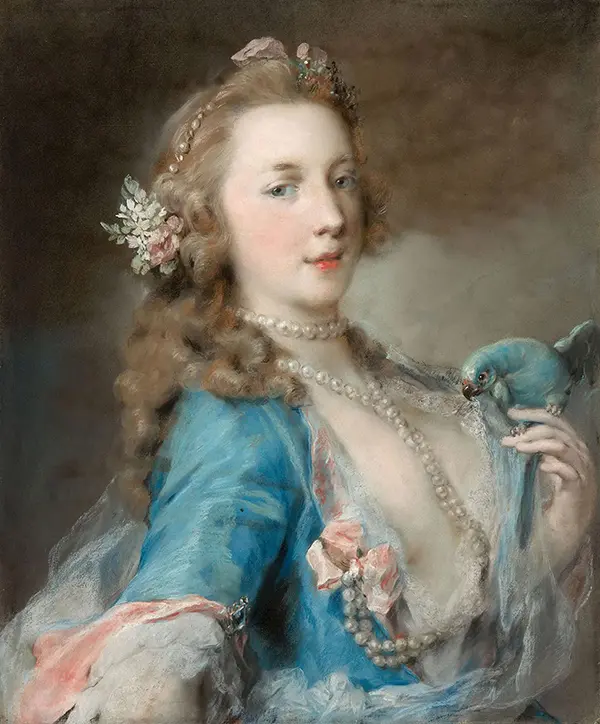 A Young Lady with a Parrot By Rosalba Carriera