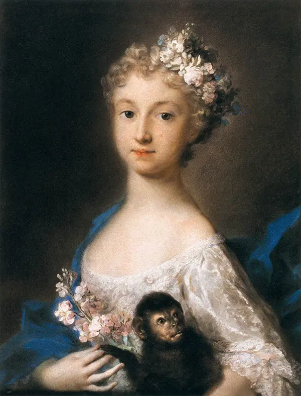 Young Girl Holding a Monkey By Rosalba Carriera
