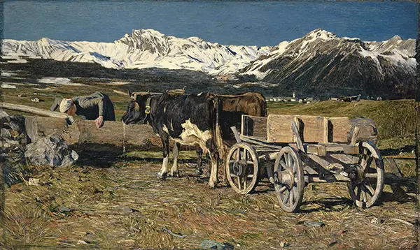 At the Watering Place Cows in the Yoke 1888 By Giovanni Segantini