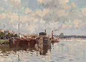 The Barges at Vernon By Edward Seago