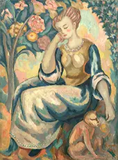 Woman and a Monkey in a Garden By Roger Fry
