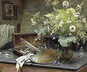 Arrangement with Field Bouquet and Artists Palette By Bertha Wegmann