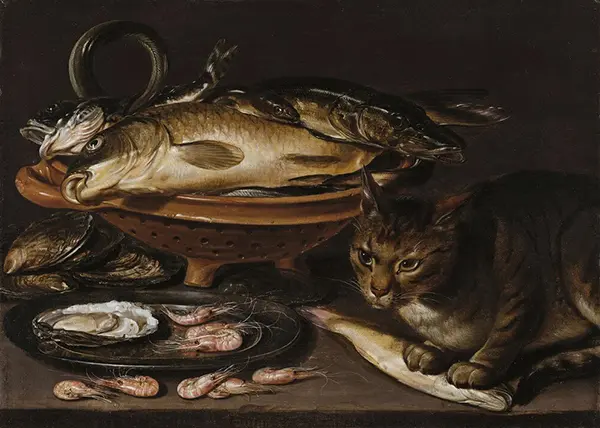 Still Life of Fish and Cat after 1620 By Clara Peeters