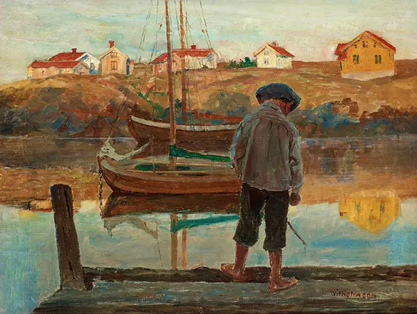Young Boy Fishing 1890 By Carl Wilhelmson