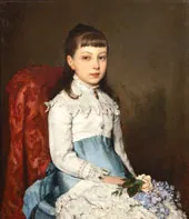 Portrait of a Young Girl with a Bouquet of Flowers By Eugene de Blass