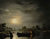 A River Landscape In Silver Moonlight By Petrus van Schendel
