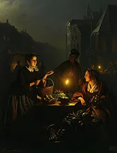 A Vegetable Seller At The Groenmarkt the Hague By Petrus van Schendel