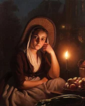 A Young Market Girl by Candlelight By Petrus van Schendel