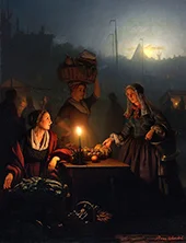 Buying Fruit and Vegetables at the Night Market 1863 By Petrus van Schendel