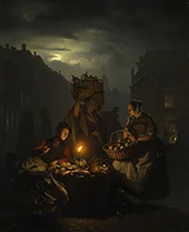 Market Scene by Night 1844 By Petrus van Schendel