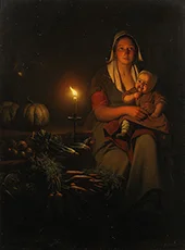 Mother and Child at the Night Market By Petrus van Schendel