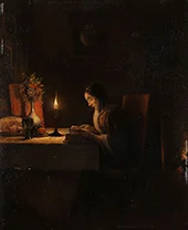 Reading by Candlelight 1870 By Petrus van Schendel