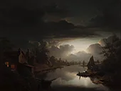 River Landscape in Silver Moonlight 1843 By Petrus van Schendel