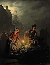 Selling Vegetables at the Night Market By Petrus van Schendel