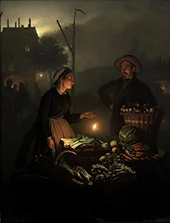 The Vegetable Stall by Candlelight By Petrus van Schendel