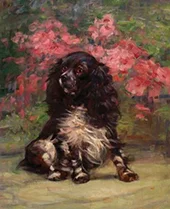 A Cocker Spaniel with Pink Azaleas By Elizabeth Rockefeller Strong