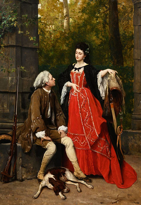 A Hunter a Lady and a Hound 1873 By Auguste Serrure