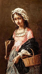 Girl with Basket and Sketch Book By Auguste Serrure