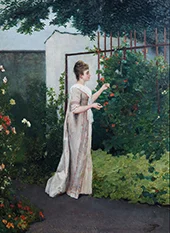 In the Manner of Young Lady in a Flower Garden By Auguste Serrure