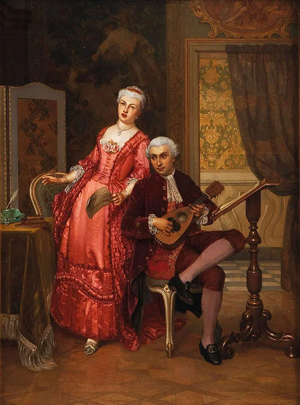 Music Making Couple in a Bourgeois Interior By Auguste Serrure