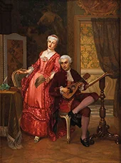 Music Making Couple in a Bourgeois Interior By Auguste Serrure