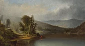 Adirondack Lake with Indian By Homer Dodge Martin