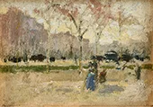 Figures at Park in Cityscape By Paul Cornoyer