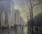 Rainy Evening Along The Park By Paul Cornoyer