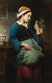 Girl with a Bird By Emile-Auguste Hublin